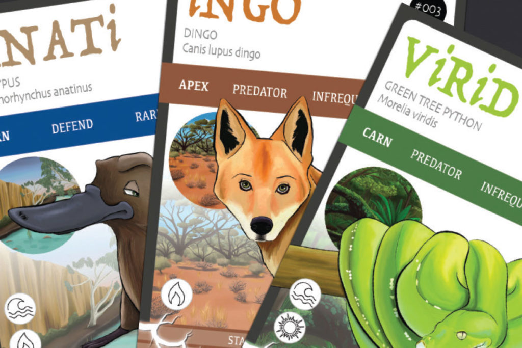 ANiMOZ - Fight for Survival - The game changing conservation - Collectible card game - Australian animals - Whats on an ANiMOZ card - Dingo - Platypus - Green tree python - Australian Dingo Foundation