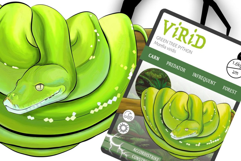 ViRiD - Green tree python - Australian snakes - Jannico Kelk - ANiMOZ - Trading card game - Australian animals