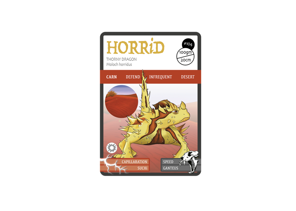 HORRiD, thorny dragon, thorny devil, lizard, australia, amazing animals, capillaration, ANiMOZ, fight for survival, card game, animal cards, educational toys